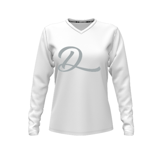 [FTLVCFWH-FYXS-LOGO2] Decker Comfort T-Shirt (Female Youth XS, White, V Neck, Logo 2, Long Sleeve)