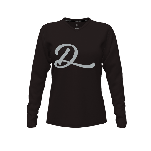 [FTLVCFBK-FYXS-LOGO2] Decker Comfort T-Shirt (Female Youth XS, Black, V Neck, Logo 2, Long Sleeve)