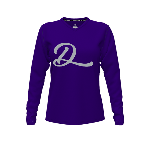 [FTLVCFPP-FYXS-LOGO2] Decker Comfort T-Shirt (Female Youth XS, Purple, V Neck, Logo 2, Long Sleeve)
