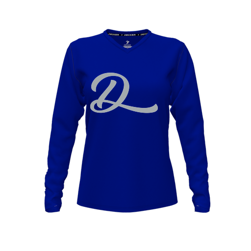 [FTLVPTRY-FYXS-LOGO2] Decker Performance T-Shirt (Female Youth XS, Royal, V Neck, Logo 2, Long Sleeve)