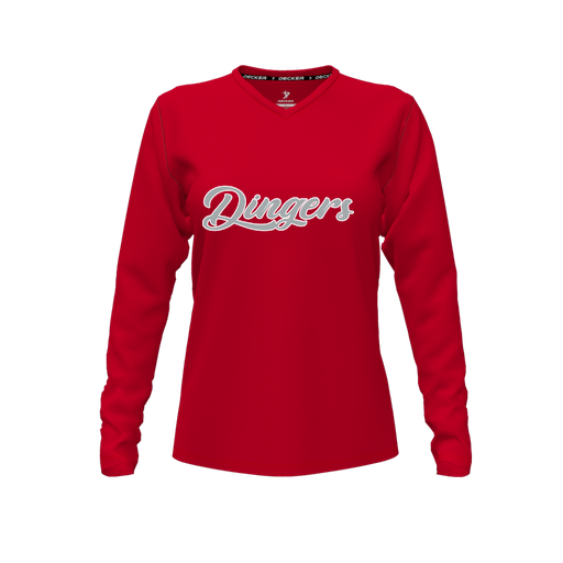 [FTLVPTRD-FYXS-LOGO1] Decker Performance T-Shirt (Female Youth XS, Red, V Neck, Logo 1, Long Sleeve)