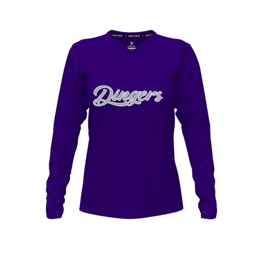 [FTLVPTPP-FYXS-LOGO1] Decker Performance T-Shirt (Female Youth XS, Purple, V Neck, Logo 1, Long Sleeve)